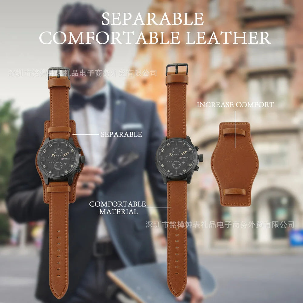 CURREN 8225 Top Brand Men's Watch Classic Quartz Dial Calendar Chronograph Waterproof Fashion Leather Strap Watches for Man