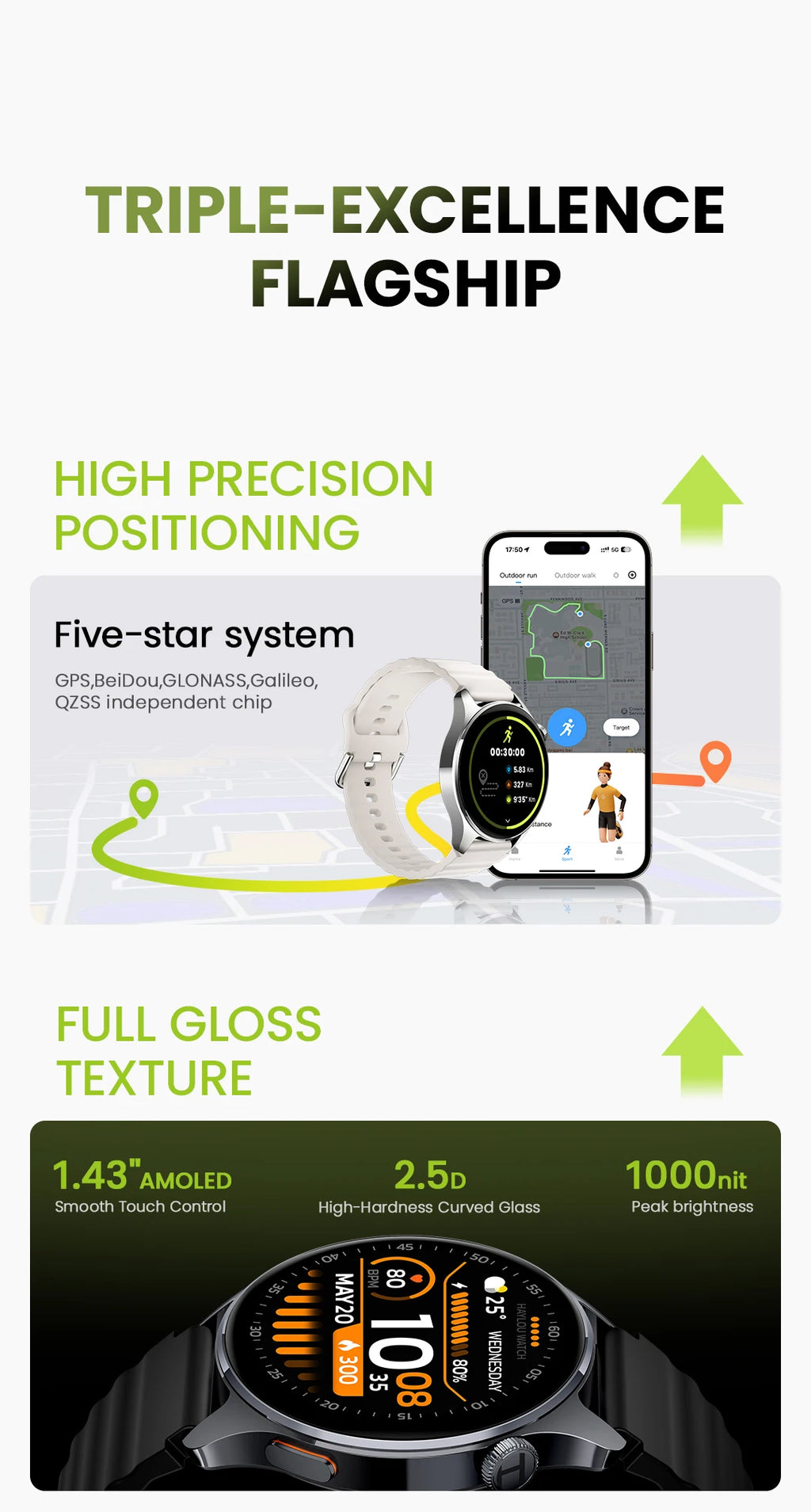 HAYLOU Watch 4S GPS Smartwatch - 1.43” HD AMOLED Display, 5 Satellite Positioning, 120+ Sport Modes