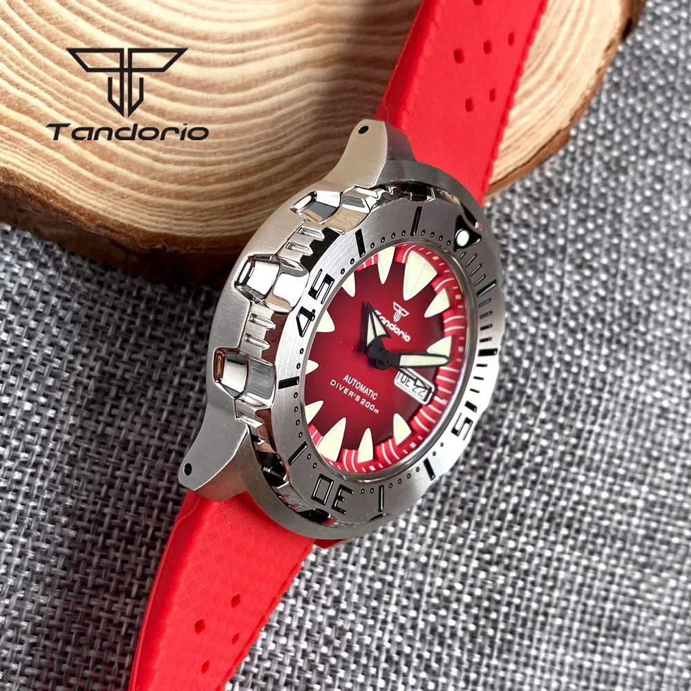 Tandorio Monster Dive NH36 42mm Mechanical Automatic Men Watch 20ATM AR Sapphire Crystal Wristwatch Date Week Green Luminous