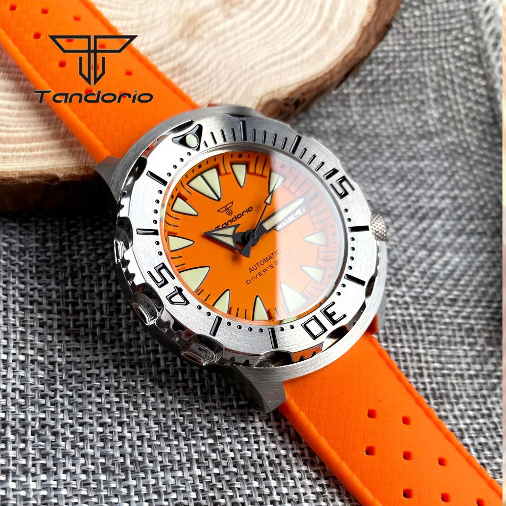 Tandorio Monster Dive NH36 42mm Mechanical Automatic Men Watch 20ATM AR Sapphire Crystal Wristwatch Date Week Green Luminous