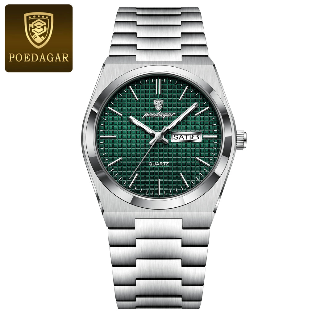 POEDAGAR Luxury Fashion Male Watch Stainless Steel Waterproof Luminous Men's Quartz Watches Casual Date Week Wristwatch For Men