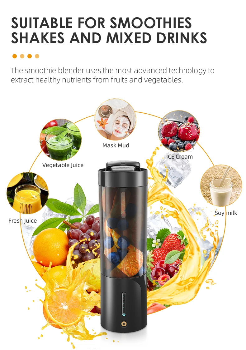 Portable Electric Juice Blender USB Rechargeable Fruit Juicer Mixer for Shakes Smoothies 450ML Househould Outdoor Juicing Cup
