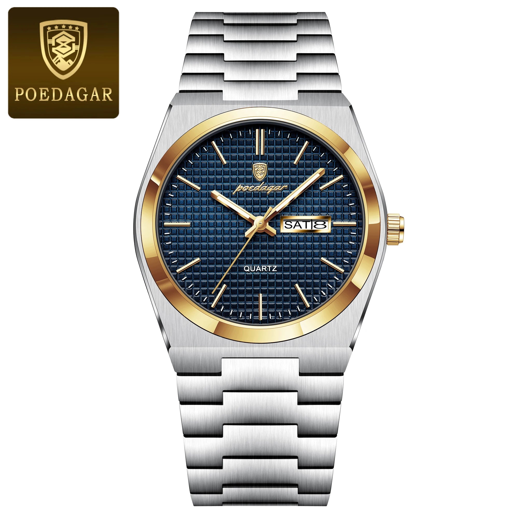 POEDAGAR Luxury Fashion Male Watch Stainless Steel Waterproof Luminous Men's Quartz Watches Casual Date Week Wristwatch For Men
