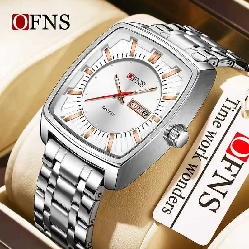 2026 Fashion Ofns Top Brand Simple Full Steel Belt Quartz Watch High Value Wine Barrel Square Waterproof Luminous Business Men's