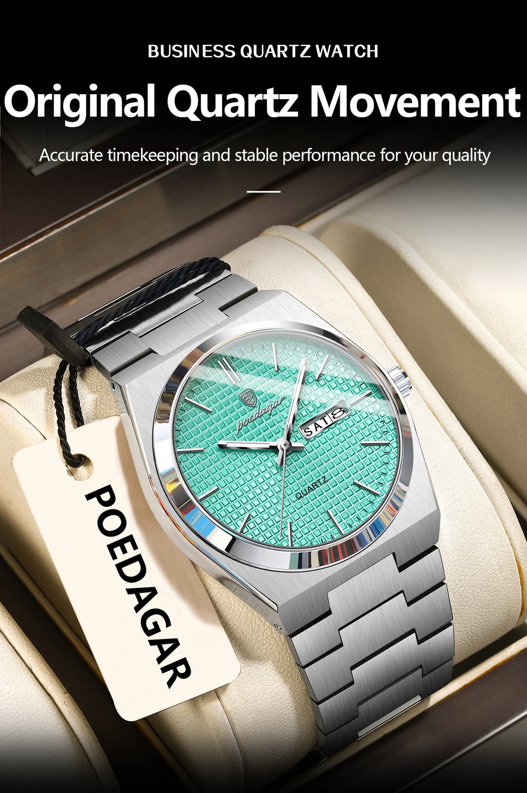 POEDAGAR Luxury Fashion Male Watch Stainless Steel Waterproof Luminous Men's Quartz Watches Casual Date Week Wristwatch For Men