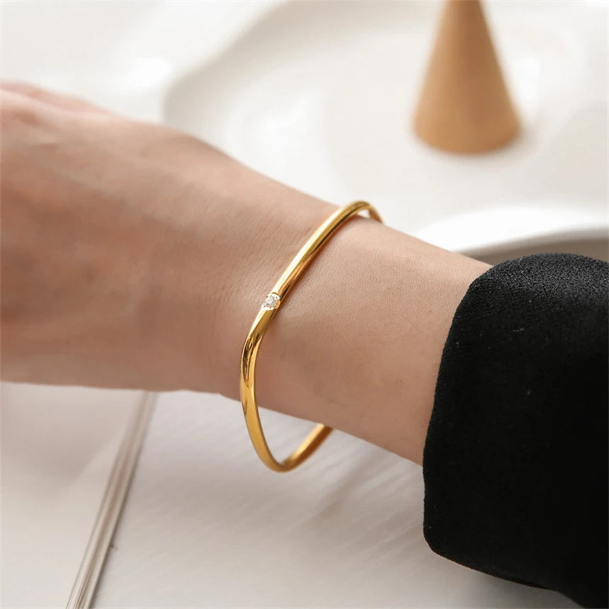 316L Stainless Steel Single Zircon Square Shape Simple Versatile Bracelets For Women Fashion Fine Jewelry Gift SAB650
