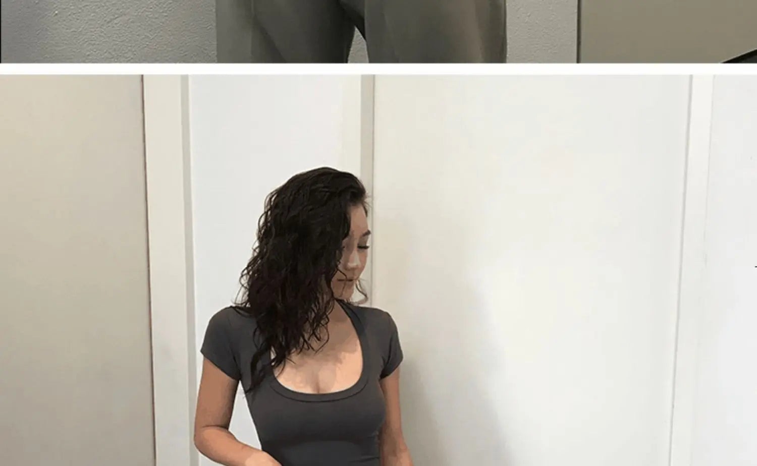 Summer Short Sleeve T-Shirt Women's High Waist Wide Leg Pants U-Neck Short Top Trendy Korean Style Commute Pure Color Shirt