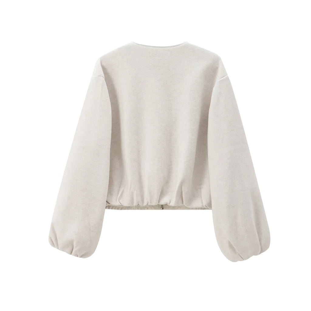 HXAO Outerwears Kurze Bomberjacke Damen Herbst Langarm Kunstwollmäntel Für Damen Winter Reißverschluss Grau Beige Kurze Mäntel