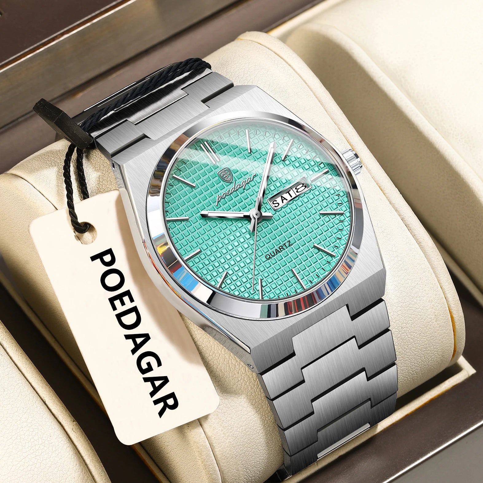 POEDAGAR Luxury Fashion Male Watch Stainless Steel Waterproof Luminous Men's Quartz Watches Casual Date Week Wristwatch For Men