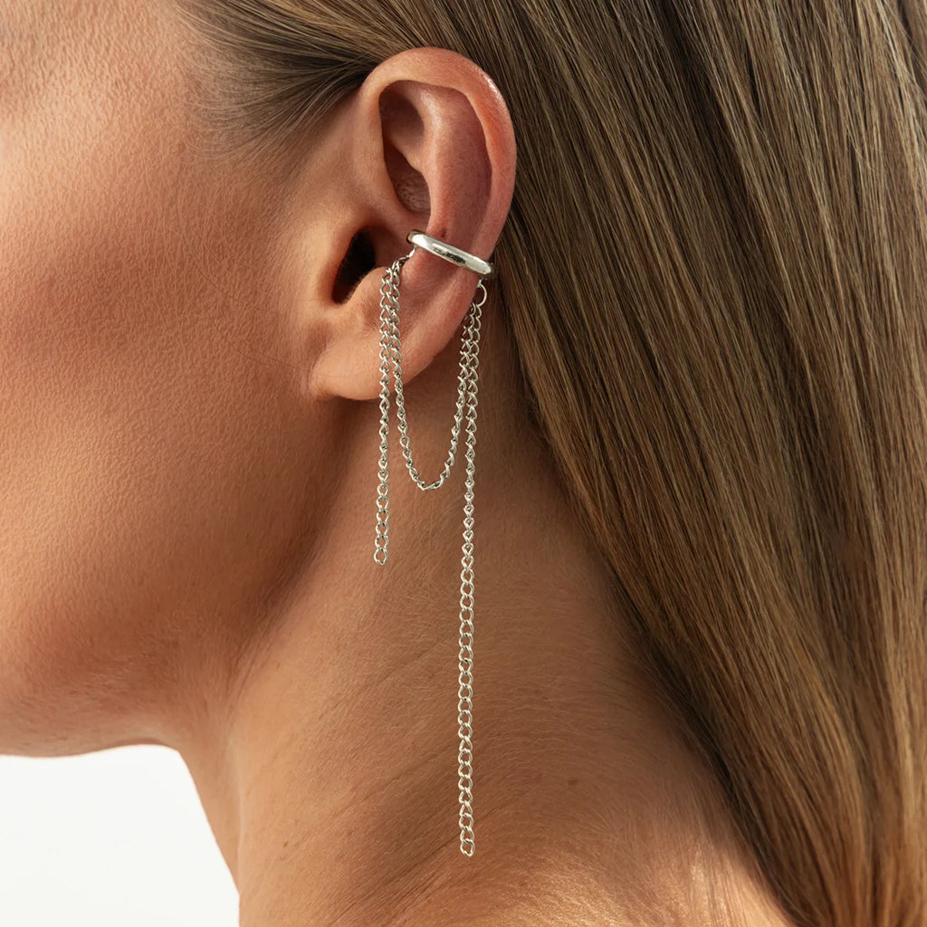 Imitation Pearl Metal Chain Long Tassel C - Shaped No Ear Holes Earbone Clip for Women Temperament Clip Earrings Jewelry Korean