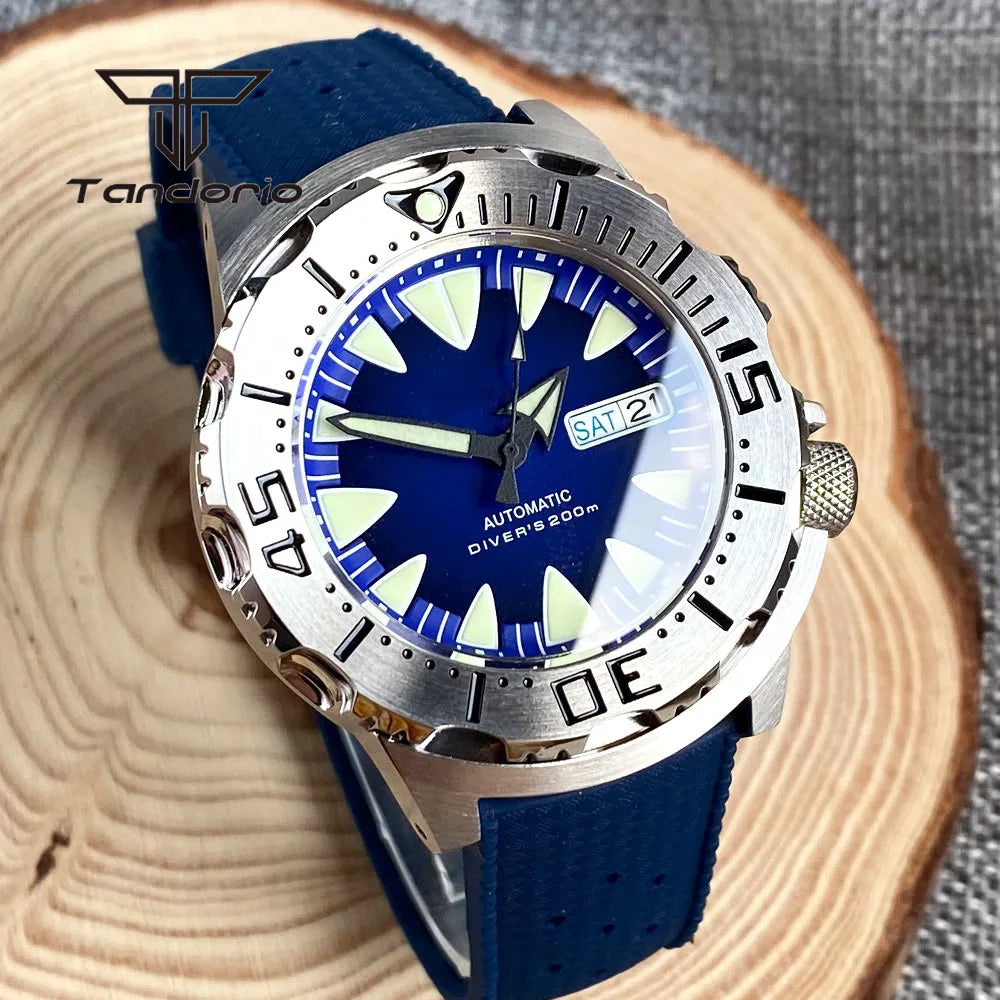 Tandorio Monster Dive NH36 42mm Mechanical Automatic Men Watch 20ATM AR Sapphire Crystal Wristwatch Date Week Green Luminous