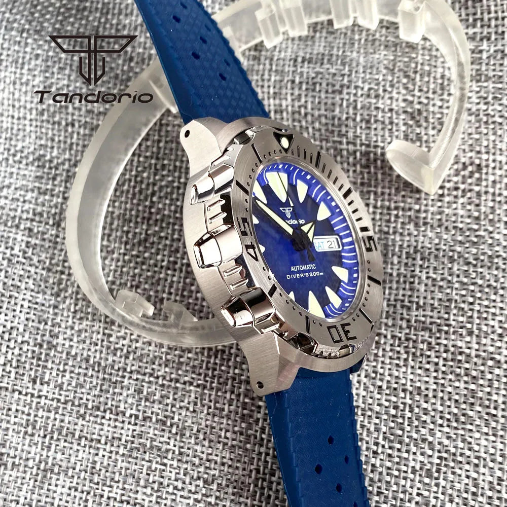 Tandorio Monster Dive NH36 42mm Mechanical Automatic Men Watch 20ATM AR Sapphire Crystal Wristwatch Date Week Green Luminous