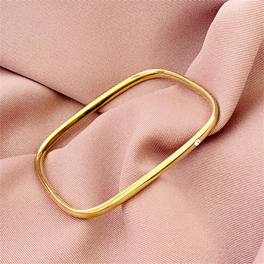 316L Stainless Steel Single Zircon Square Shape Simple Versatile Bracelets For Women Fashion Fine Jewelry Gift SAB650
