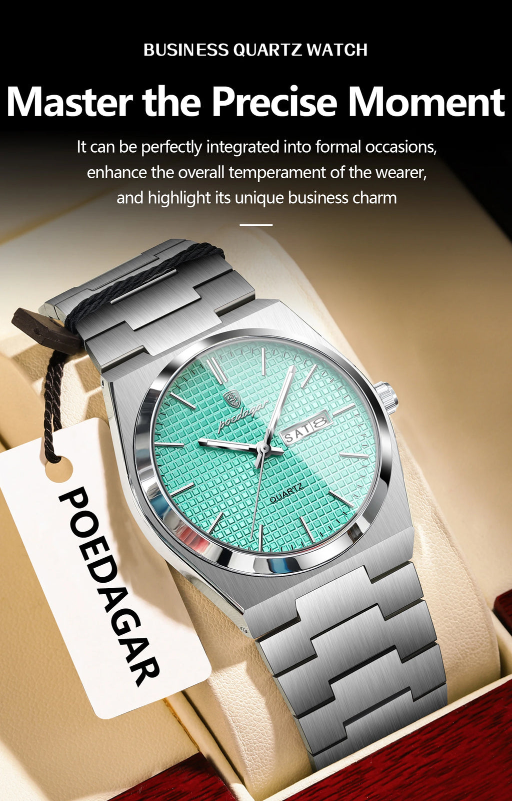 POEDAGAR Luxury Fashion Male Watch Stainless Steel Waterproof Luminous Men's Quartz Watches Casual Date Week Wristwatch For Men