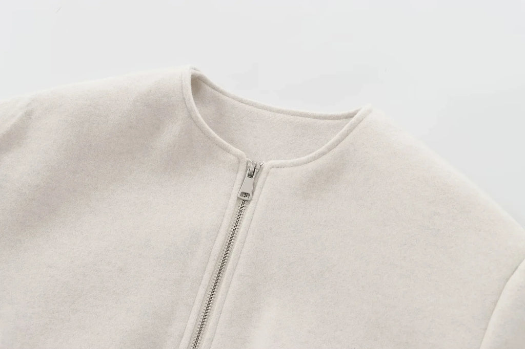 HXAO Outerwears Kurze Bomberjacke Damen Herbst Langarm Kunstwollmäntel Für Damen Winter Reißverschluss Grau Beige Kurze Mäntel