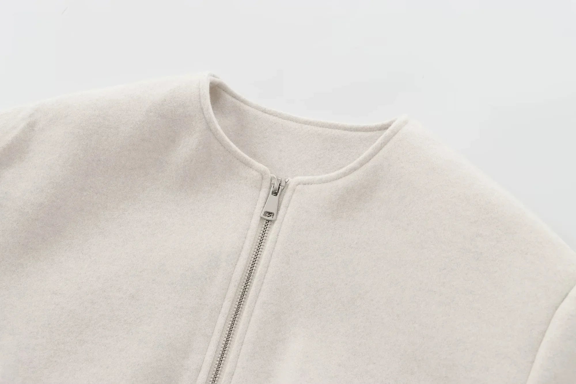 HXAO Outerwears Kurze Bomberjacke Damen Herbst Langarm Kunstwollmäntel Für Damen Winter Reißverschluss Grau Beige Kurze Mäntel