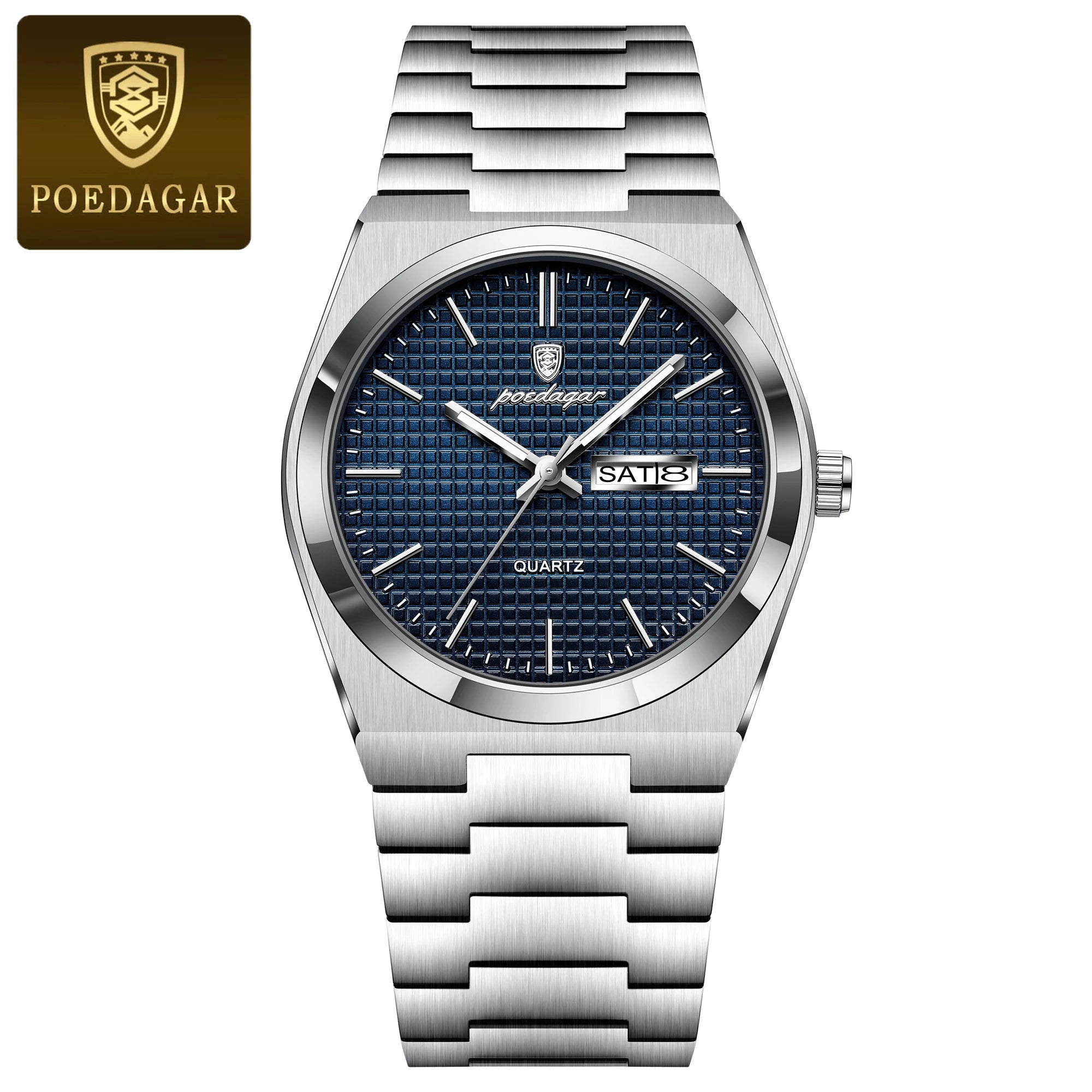 POEDAGAR Luxury Fashion Male Watch Stainless Steel Waterproof Luminous Men's Quartz Watches Casual Date Week Wristwatch For Men