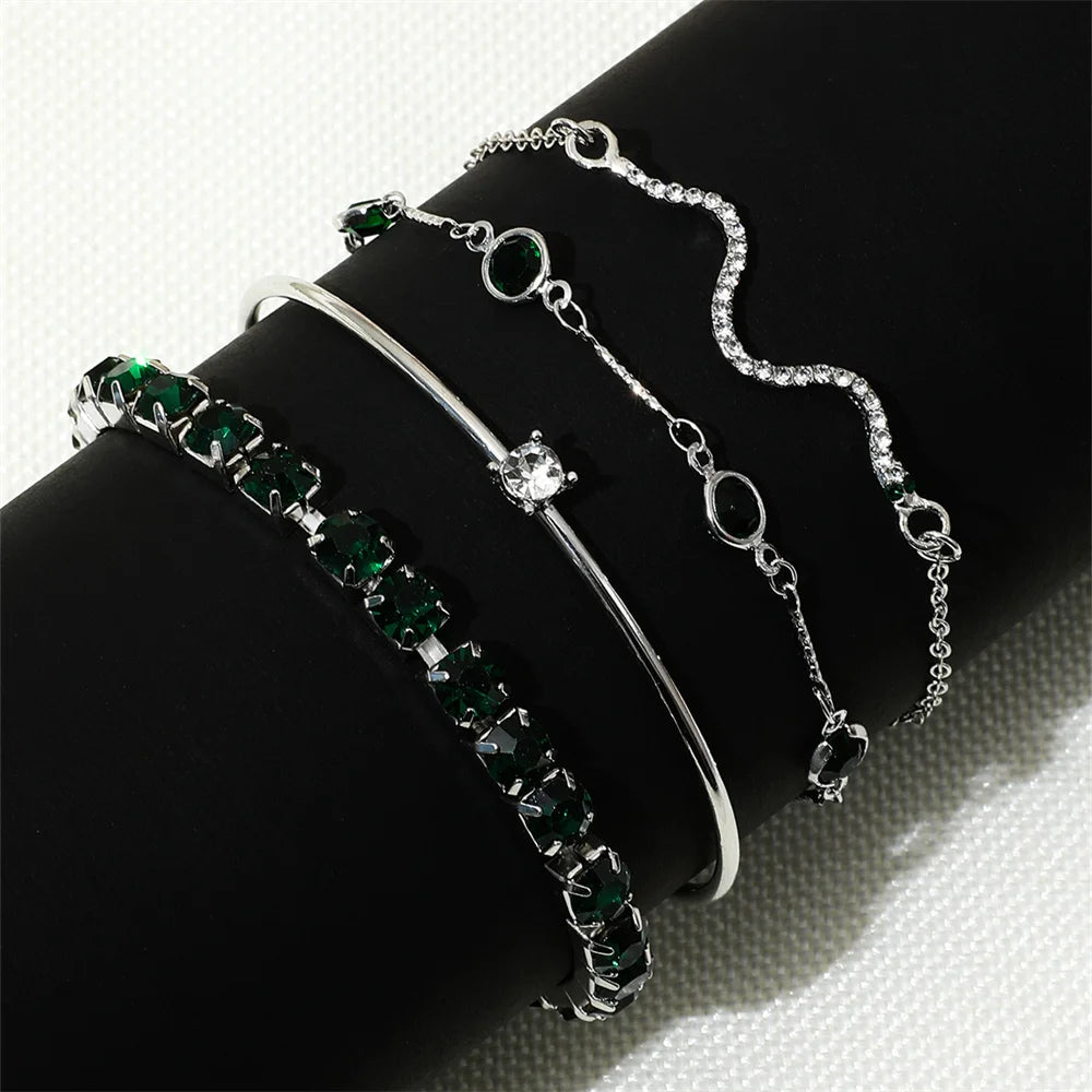 4Pcs/Set Fashionable Snake Imitation Gemstone Bangle Rhinestone Full Metal Bracelet For Birthday Party Christmas Gift For Women