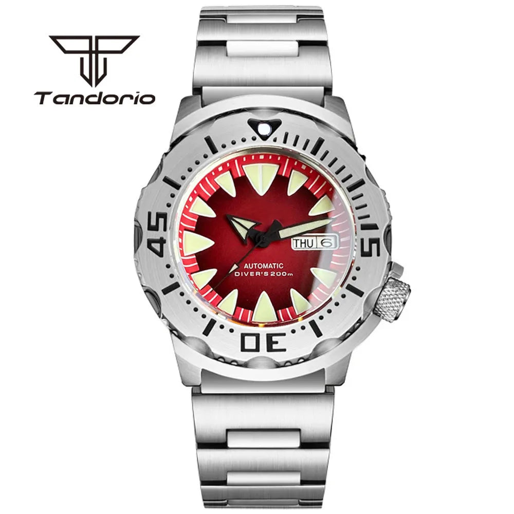 Tandorio Monster Dive NH36 42mm Mechanical Automatic Men Watch 20ATM AR Sapphire Crystal Wristwatch Date Week Green Luminous