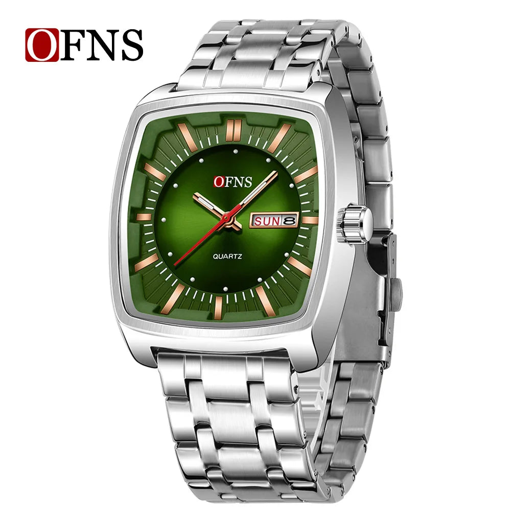 2026 Fashion Ofns Top Brand Simple Full Steel Belt Quartz Watch High Value Wine Barrel Square Waterproof Luminous Business Men's