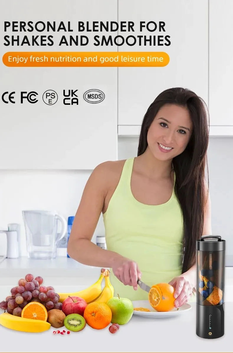 Portable Electric Juice Blender USB Rechargeable Fruit Juicer Mixer for Shakes Smoothies 450ML Househould Outdoor Juicing Cup
