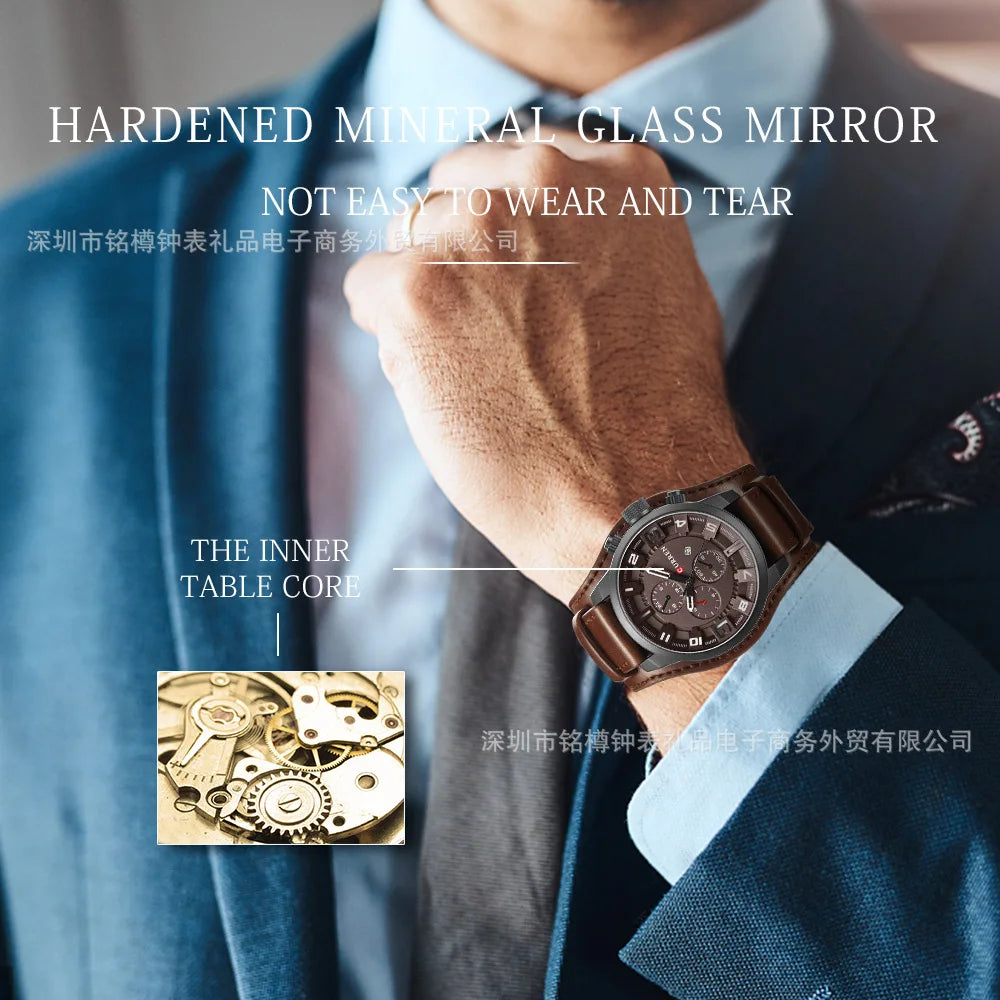 CURREN 8225 Top Brand Men's Watch Classic Quartz Dial Calendar Chronograph Waterproof Fashion Leather Strap Watches for Man