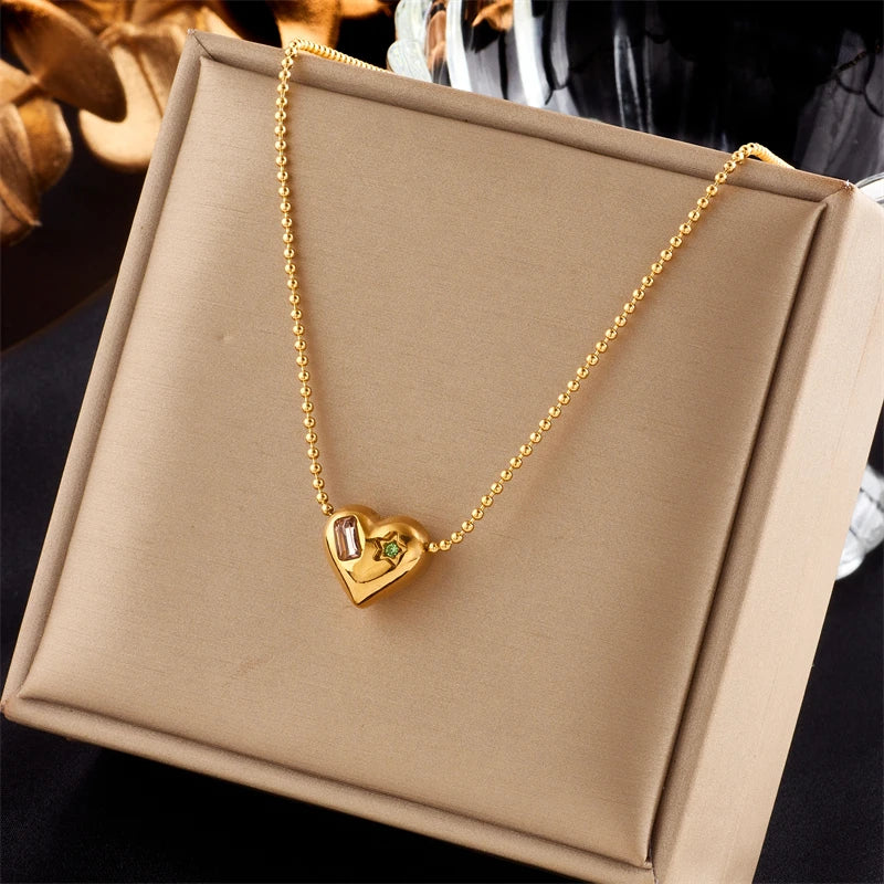 DIEYURO 316L Stainless Steel Large Heart Zircon Necklace For Women New Simple Girls Clavicle Chain Jewelry Birthday Party Gifts