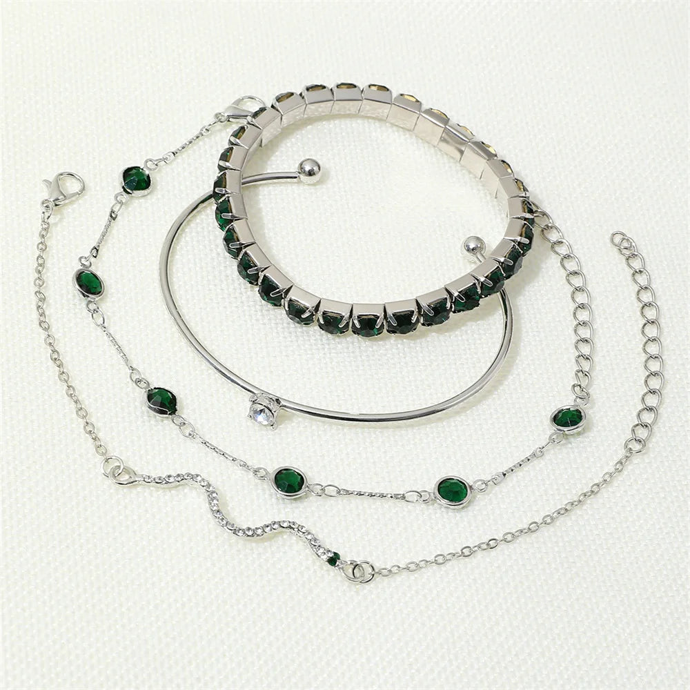 4Pcs/Set Fashionable Snake Imitation Gemstone Bangle Rhinestone Full Metal Bracelet For Birthday Party Christmas Gift For Women