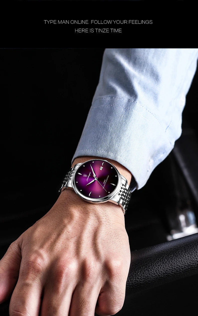 POEDAGAR Business Men's Watches Stainless Steel Date Men Watch Waterproof Luminous Fashion Casual Quartz Man Wristwatch+Gift Box