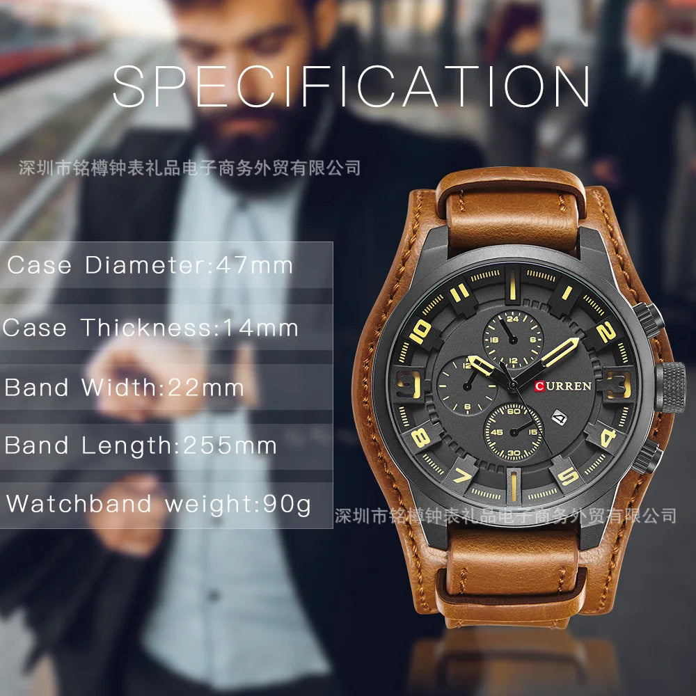 CURREN 8225 Top Brand Men's Watch Classic Quartz Dial Calendar Chronograph Waterproof Fashion Leather Strap Watches for Man