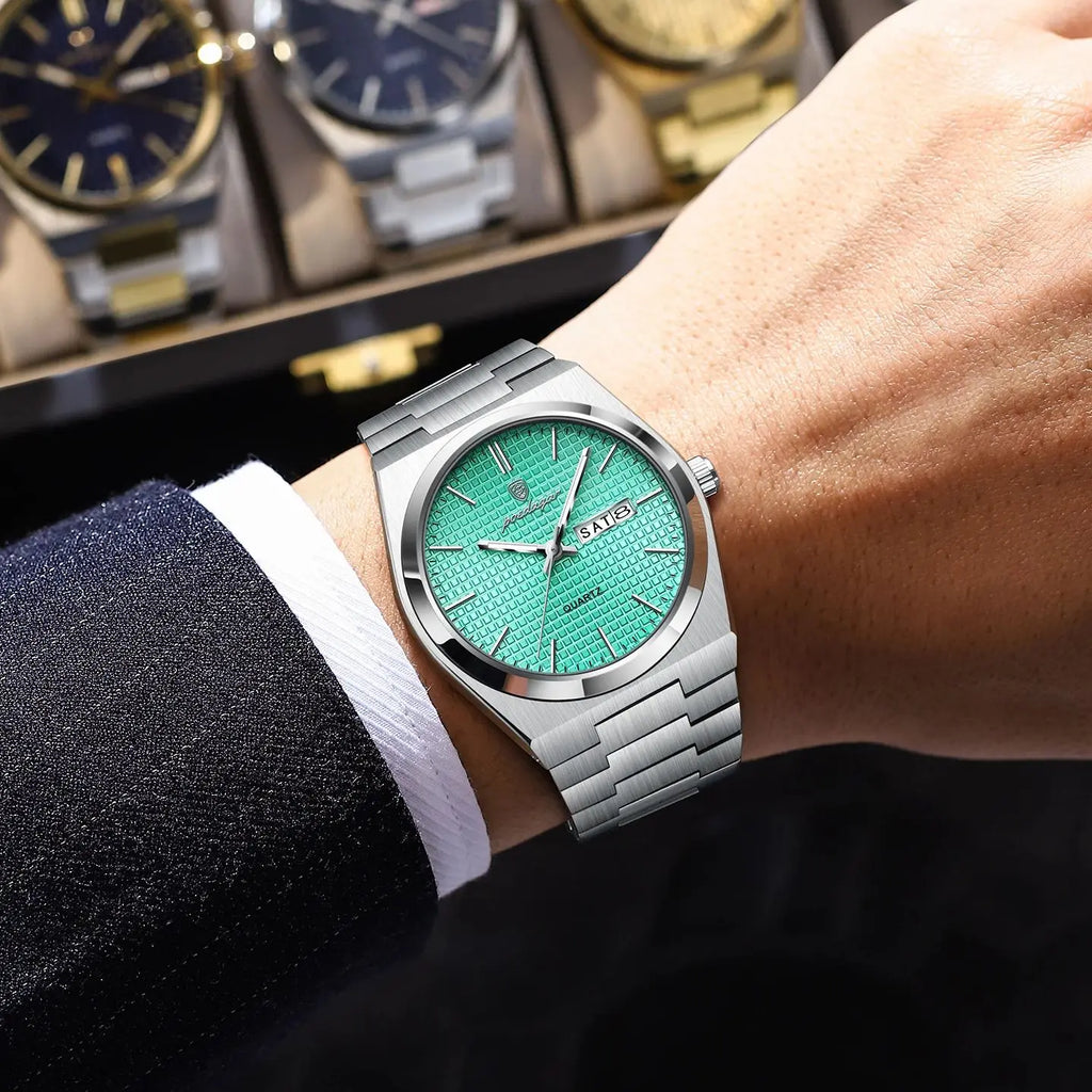 POEDAGAR Luxury Fashion Male Watch Stainless Steel Waterproof Luminous Men's Quartz Watches Casual Date Week Wristwatch For Men