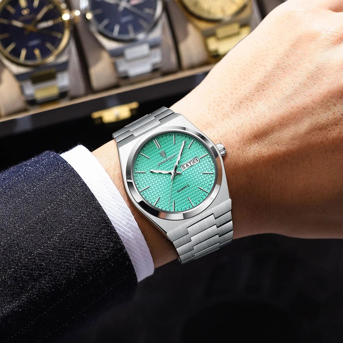 POEDAGAR Luxury Fashion Male Watch Stainless Steel Waterproof Luminous Men's Quartz Watches Casual Date Week Wristwatch For Men