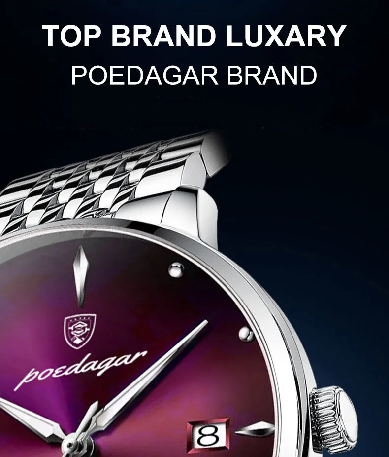 POEDAGAR Business Men's Watches Stainless Steel Date Men Watch Waterproof Luminous Fashion Casual Quartz Man Wristwatch+Gift Box