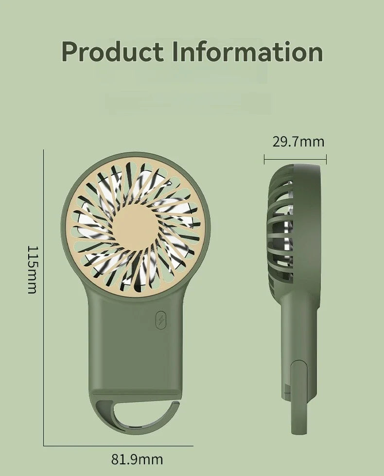Handheld Foldable Mini Fan Desktop USB Charging Fan With Carabiner Hiking Clip-On Compact Fan Summer Heat Relief Travel Fan