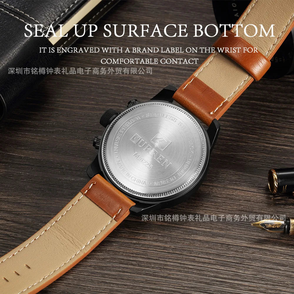 CURREN 8225 Top Brand Men's Watch Classic Quartz Dial Calendar Chronograph Waterproof Fashion Leather Strap Watches for Man