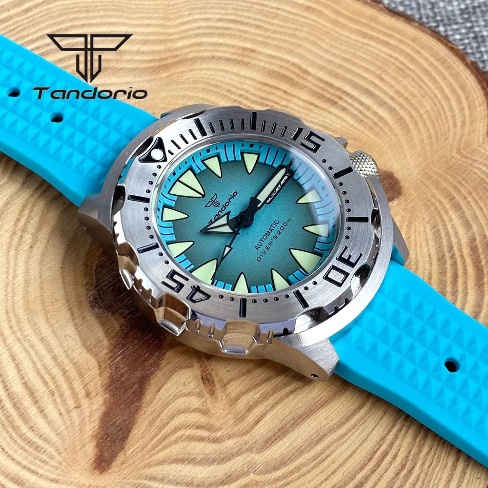Tandorio Monster Dive NH36 42mm Mechanical Automatic Men Watch 20ATM AR Sapphire Crystal Wristwatch Date Week Green Luminous