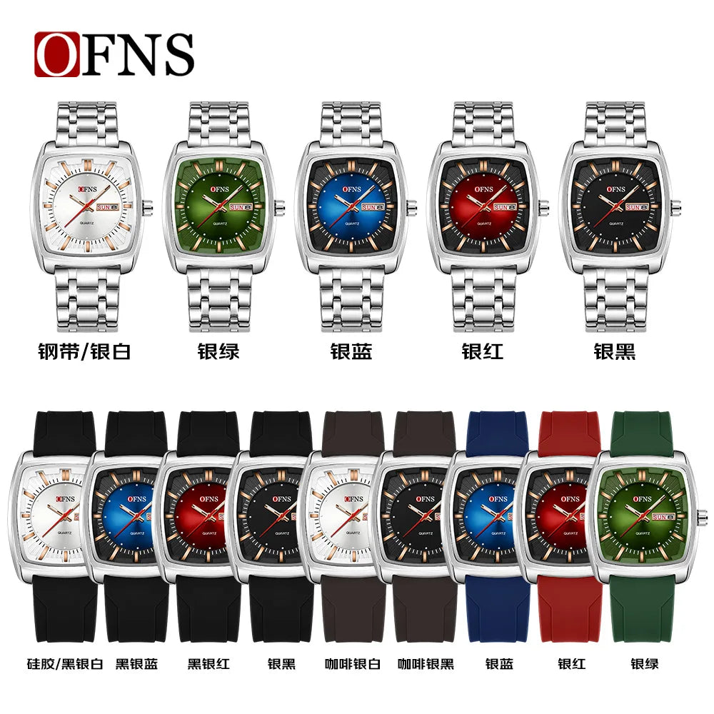 2026 Fashion Ofns Top Brand Simple Full Steel Belt Quartz Watch High Value Wine Barrel Square Waterproof Luminous Business Men's