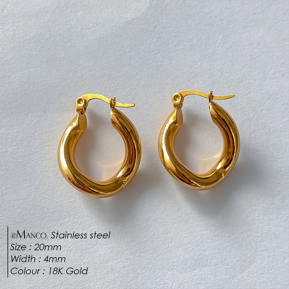 eManco Fashion Stainless Steel Chunky Hoop Earrings for Women Gold Plated Thick Texture Geometric Circle Earring Vintage Jewelry