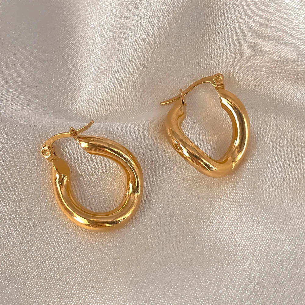 eManco Fashion Edelstahl Chunky Creolen für Damen, vergoldet, dicke Textur, geometrische Kreisohrringe, Vintage Schmuck