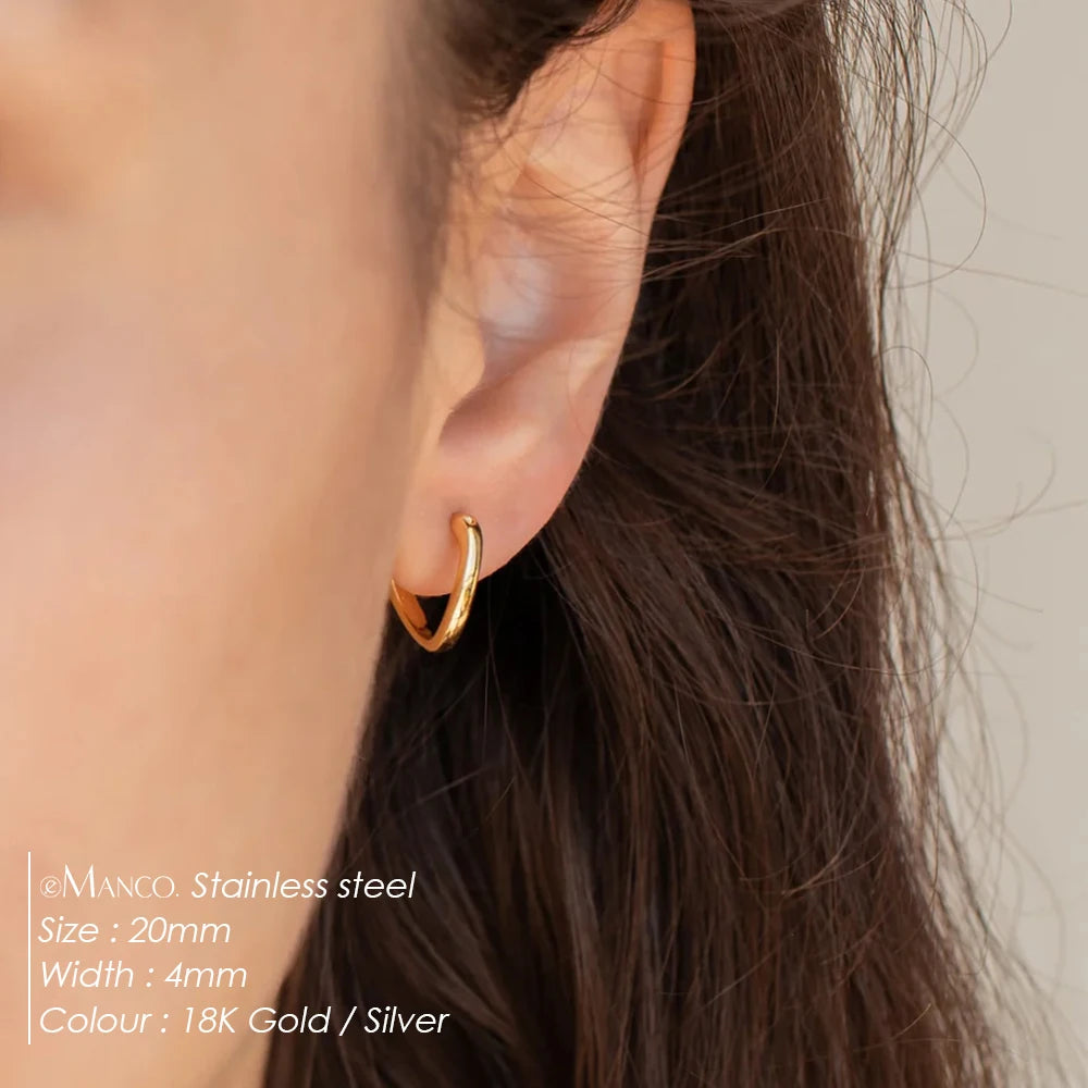 eManco Fashion Edelstahl Chunky Creolen für Damen, vergoldet, dicke Textur, geometrische Kreisohrringe, Vintage Schmuck