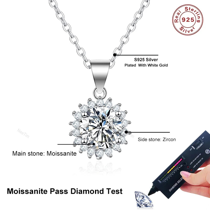 NeeTim 0.5 Karat 1 Karat 2 Karat 3 Karat 5 Karat Moissanit Halskette für Damen Silber 925 mit 18K vergoldeter Labor-Diamant-Blumen-Anhänger-Halsketten