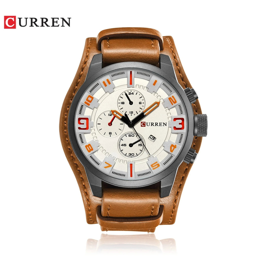 CURREN 8225 Top Brand Men's Watch Classic Quartz Dial Calendar Chronograph Waterproof Fashion Leather Strap Watches for Man