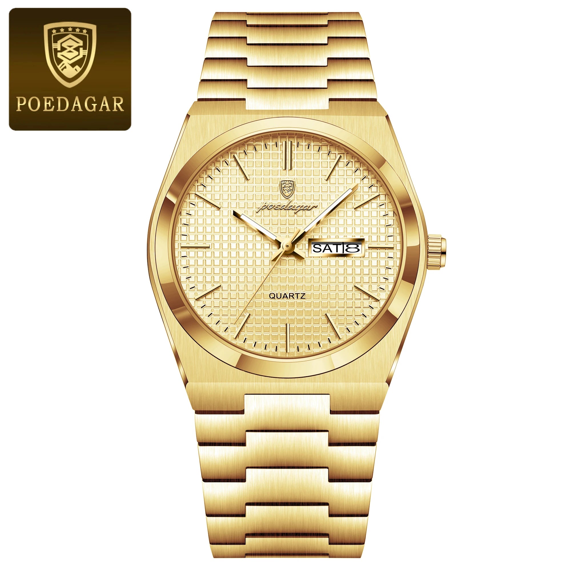 POEDAGAR Luxury Fashion Male Watch Stainless Steel Waterproof Luminous Men's Quartz Watches Casual Date Week Wristwatch For Men