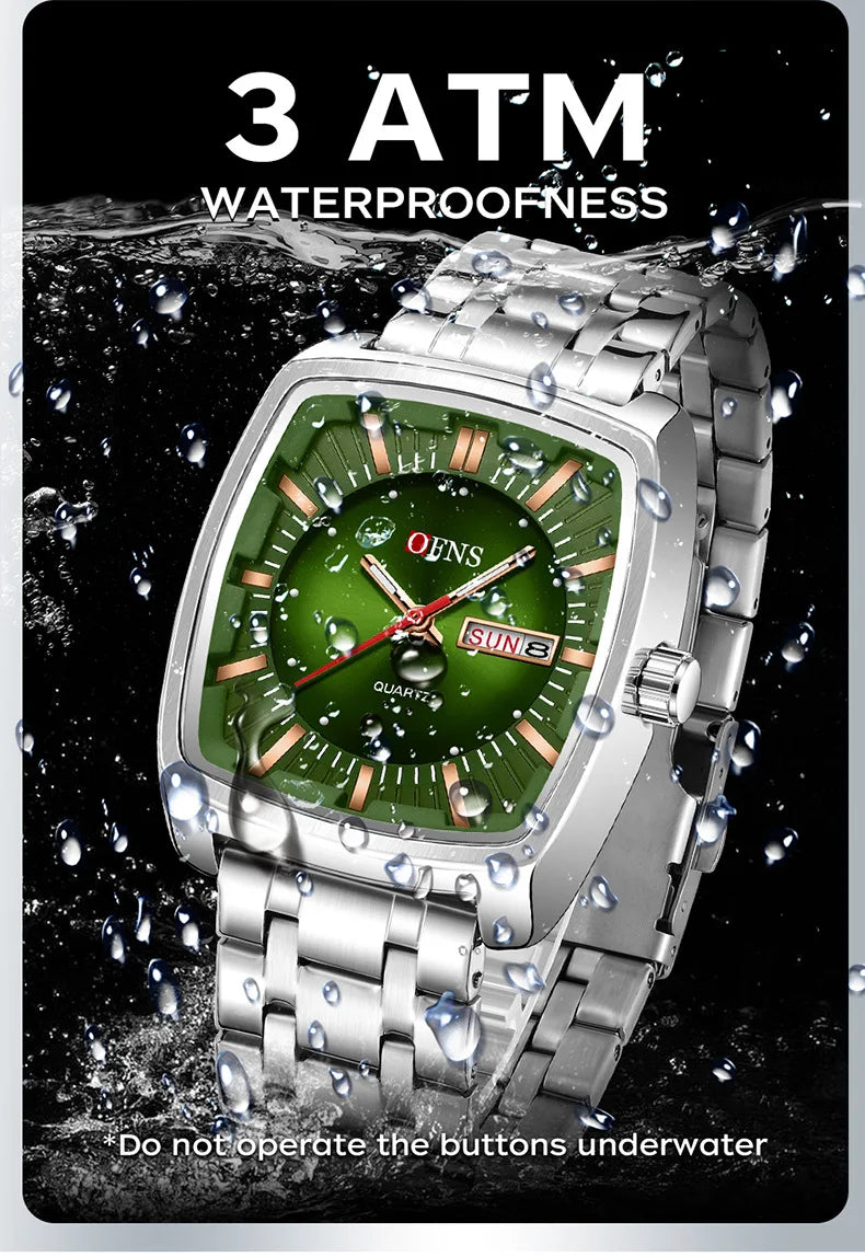 2026 Fashion Ofns Top Brand Simple Full Steel Belt Quartz Watch High Value Wine Barrel Square Waterproof Luminous Business Men's