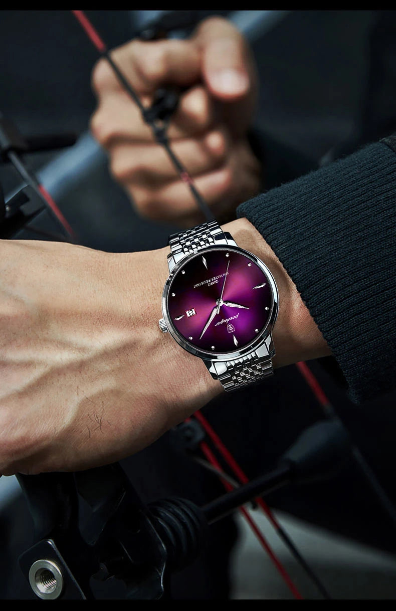 POEDAGAR Business Men's Watches Stainless Steel Date Men Watch Waterproof Luminous Fashion Casual Quartz Man Wristwatch+Gift Box