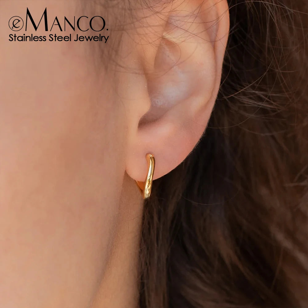 eManco Fashion Stainless Steel Chunky Hoop Earrings for Women Gold Plated Thick Texture Geometric Circle Earring Vintage Jewelry