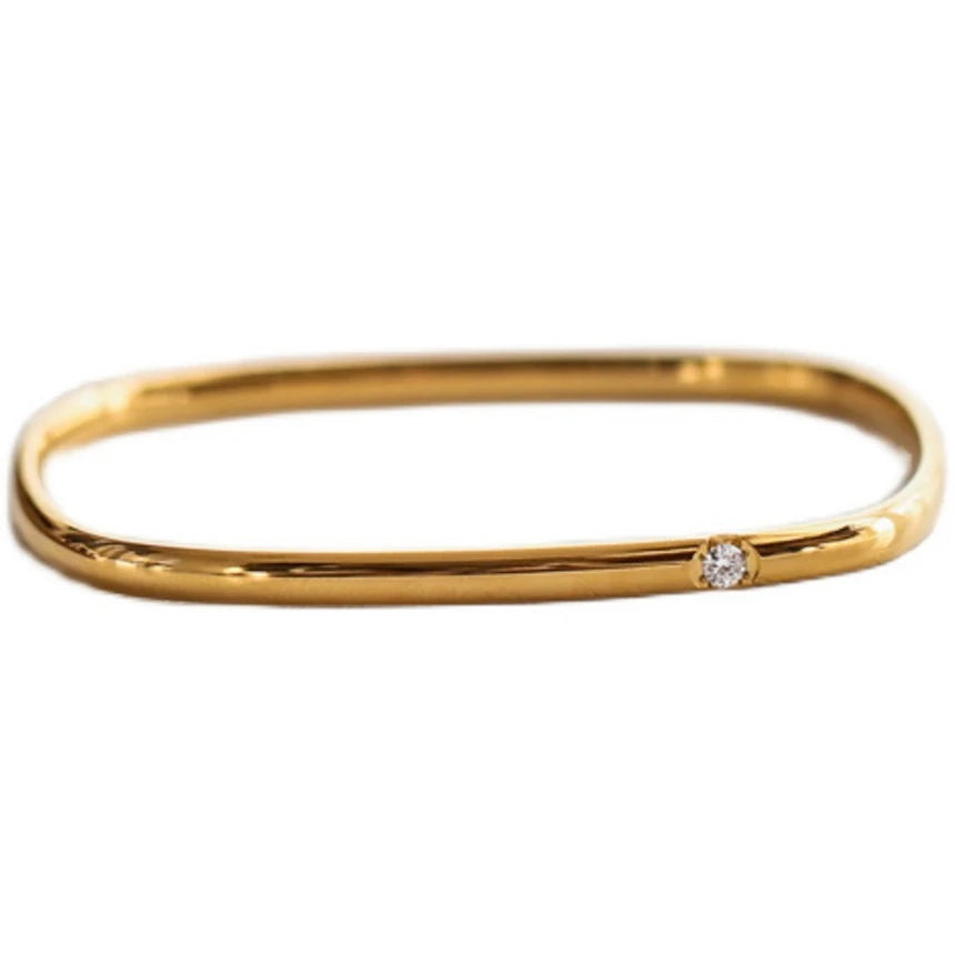316L Stainless Steel Single Zircon Square Shape Simple Versatile Bracelets For Women Fashion Fine Jewelry Gift SAB650
