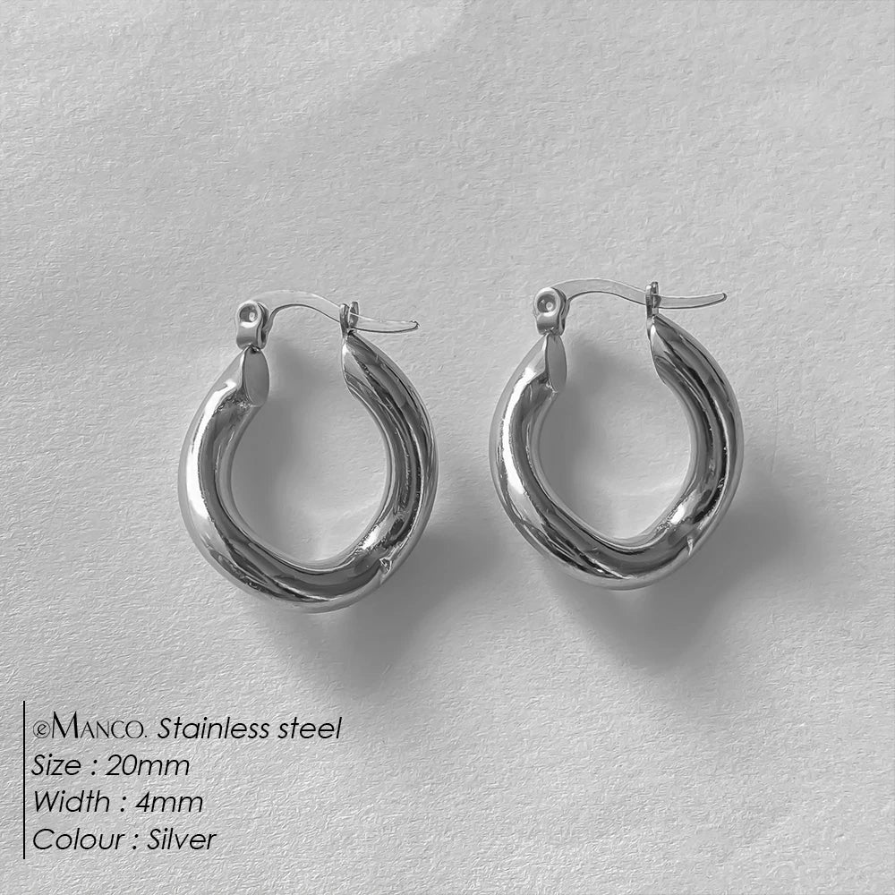 eManco Fashion Stainless Steel Chunky Hoop Earrings for Women Gold Plated Thick Texture Geometric Circle Earring Vintage Jewelry