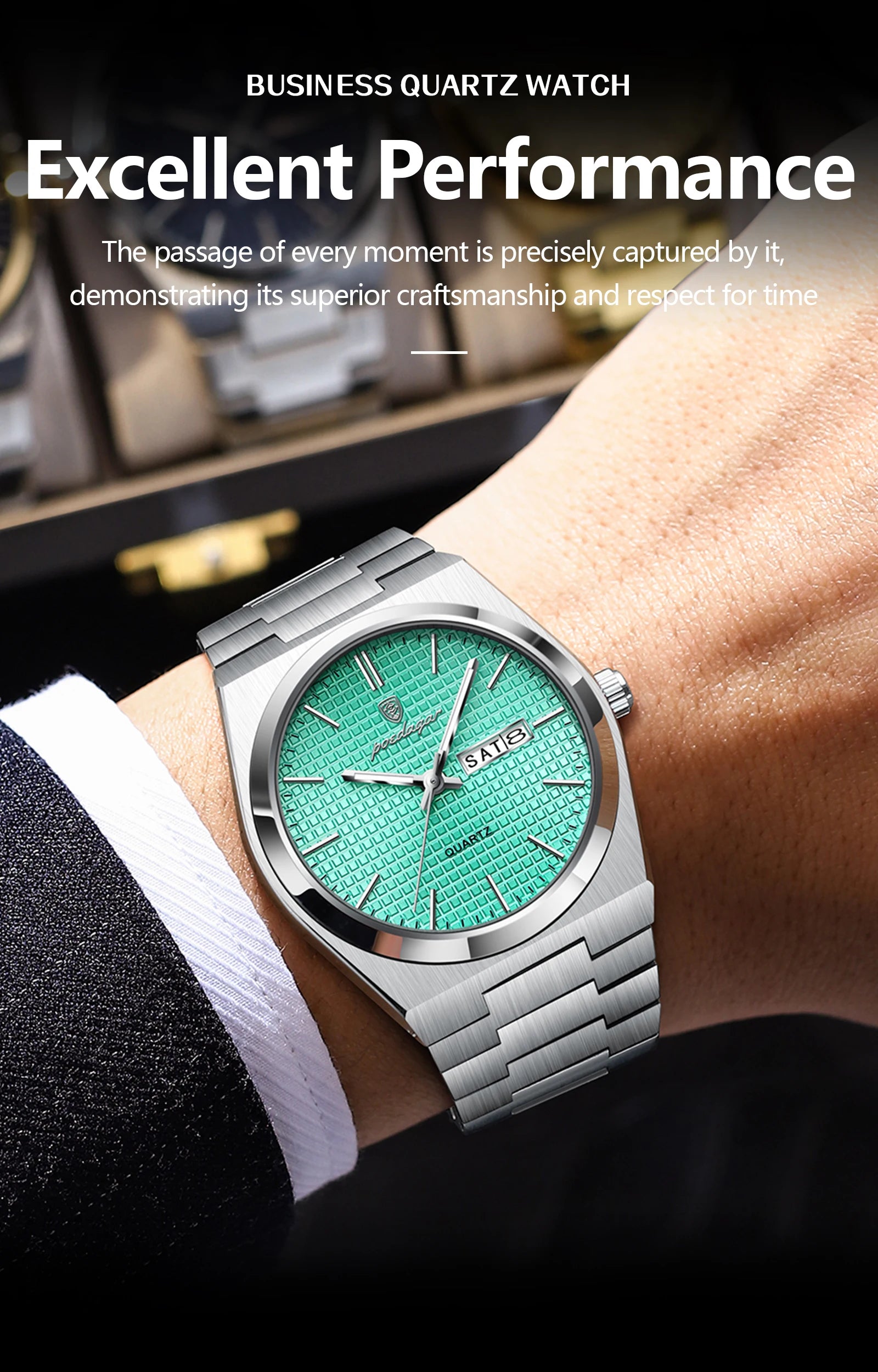 POEDAGAR Luxury Fashion Male Watch Stainless Steel Waterproof Luminous Men's Quartz Watches Casual Date Week Wristwatch For Men