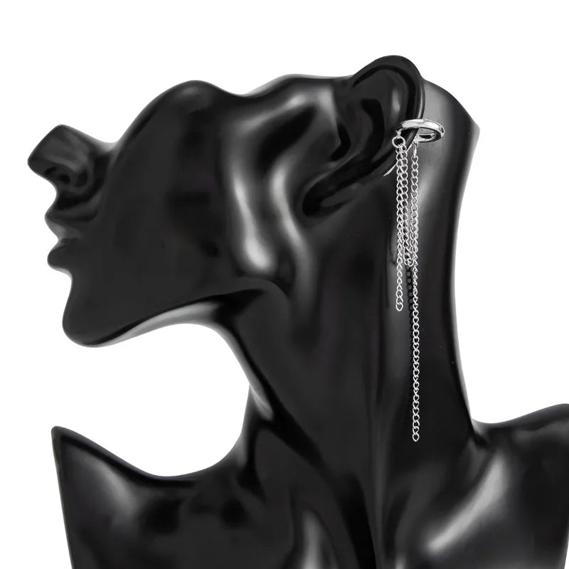Imitation Pearl Metal Chain Long Tassel C - Shaped No Ear Holes Earbone Clip for Women Temperament Clip Earrings Jewelry Korean
